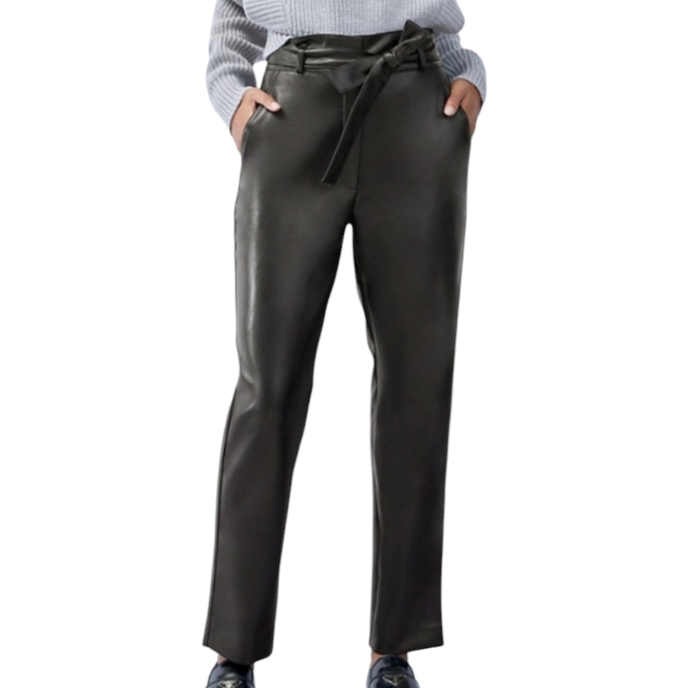 Babaton Vegan Leather High Waisted Belted Pants Size 0